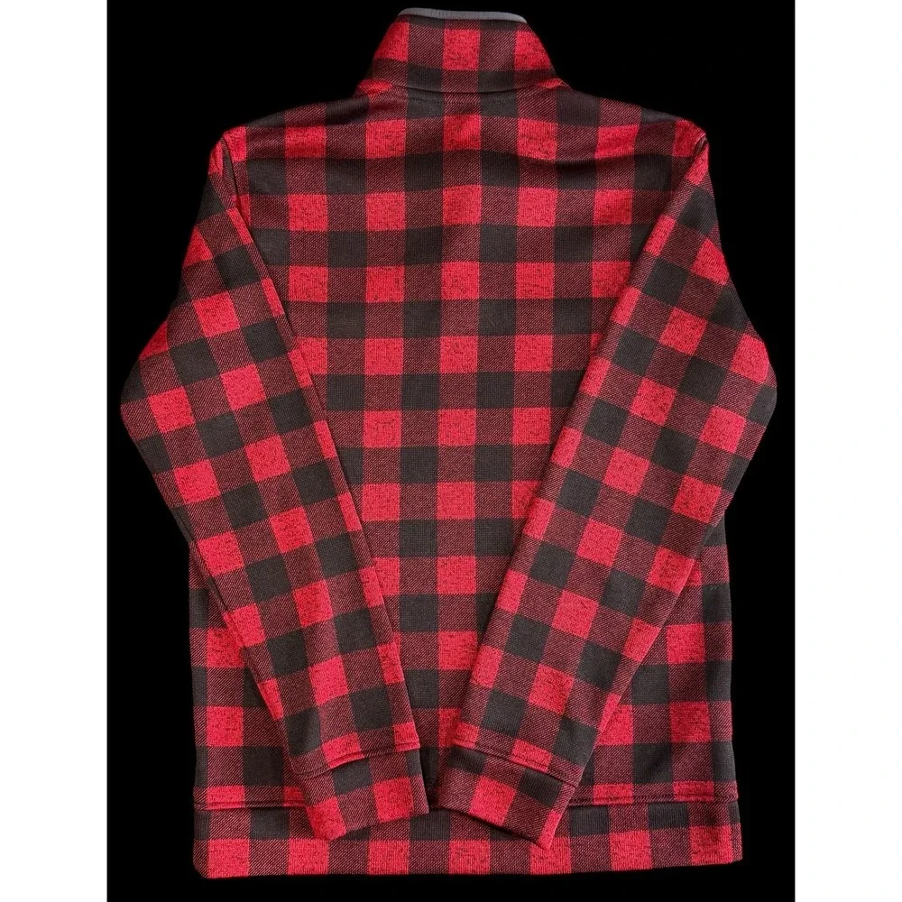 Eddie Bauer Men's Fleece Pullover Red Black Buffalo Check Outdoor Casual Medium